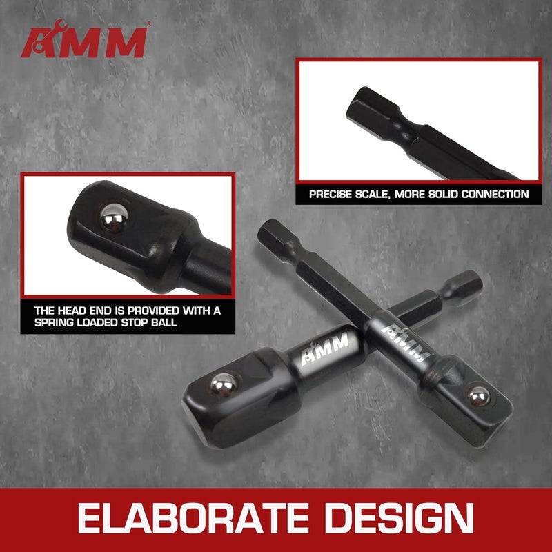 AMM 9-Piece Impact Grade Socket Adapter Set，1/4", 3/8", and 1/2" Drive | 3", 6", and 10" Socket Driver Adaptor，Adapt Your Power Drill To High Torque Impact Wrench - Image 3